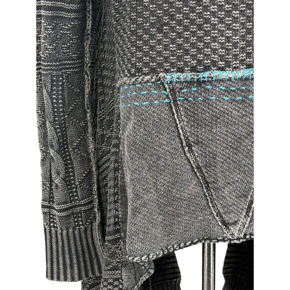 Free People Grey Patchwork Knit Duster Cardigan Sweater • Boho Coastal Cowgirl M - Picture 14 of 16